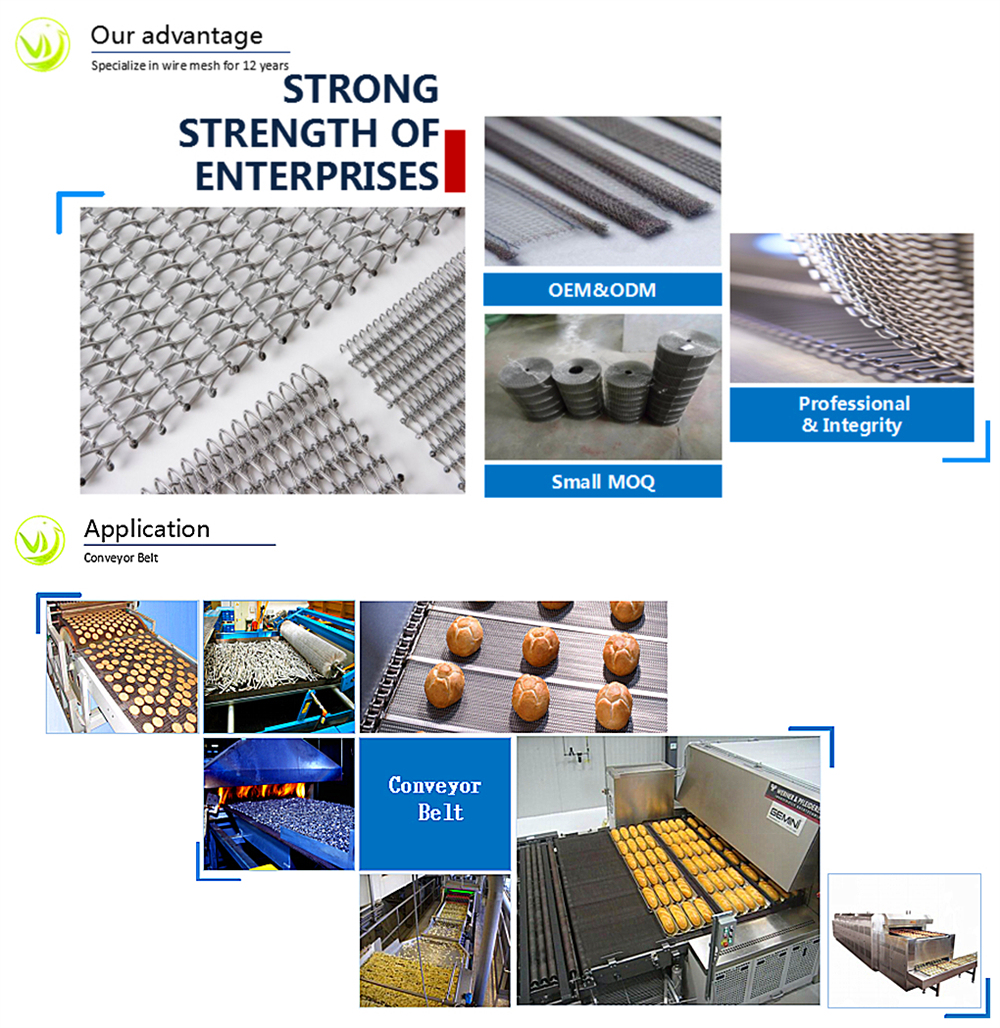Food Machinery Stainless Steel Wire Mesh Conveyor Belt Metal Conveyor Band Belt Conveyor