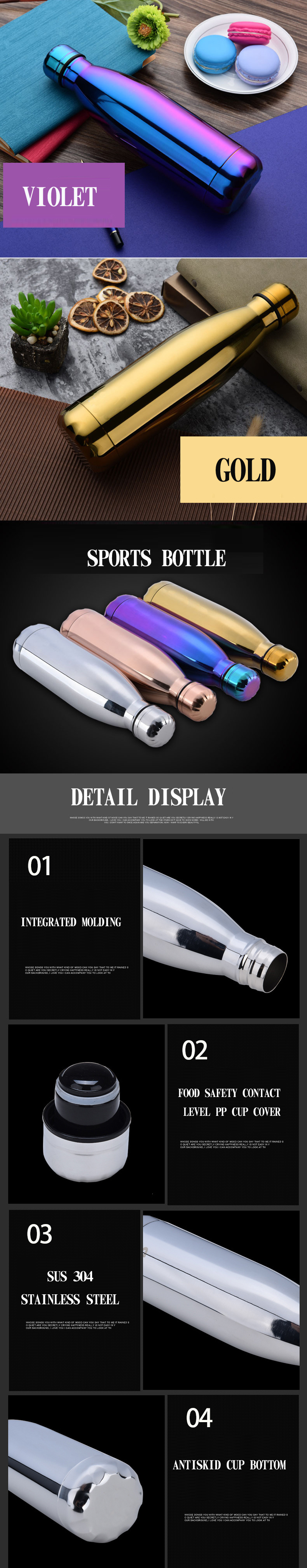 2018 New Fashion Stainless Steel Double Wall Vacuum Insulated Thermos Sports Bottle
