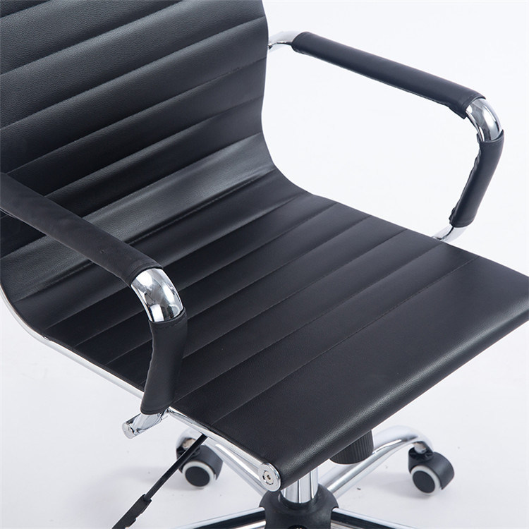 Modern High Back Ribbed Upholstered PU Leather Swivel Office Chair with Protective Sleeves Black