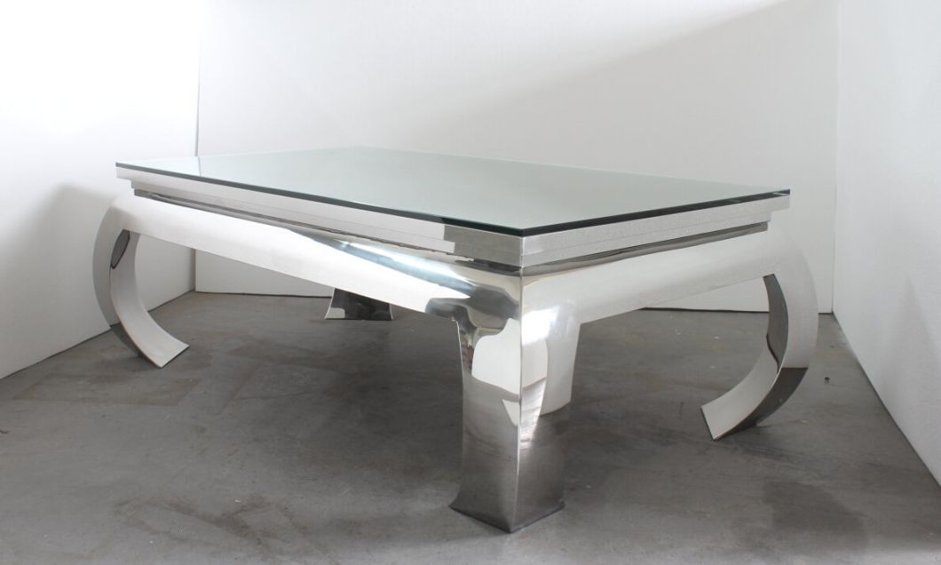 Modern Glam Shiny Stainless Steel Glass Top Coffee Table, Luxury Coffee Table