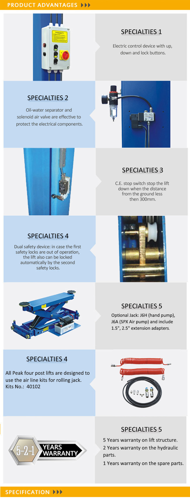 Mechanical Self-Lock Design Hydraulic Automotive Service Equipment