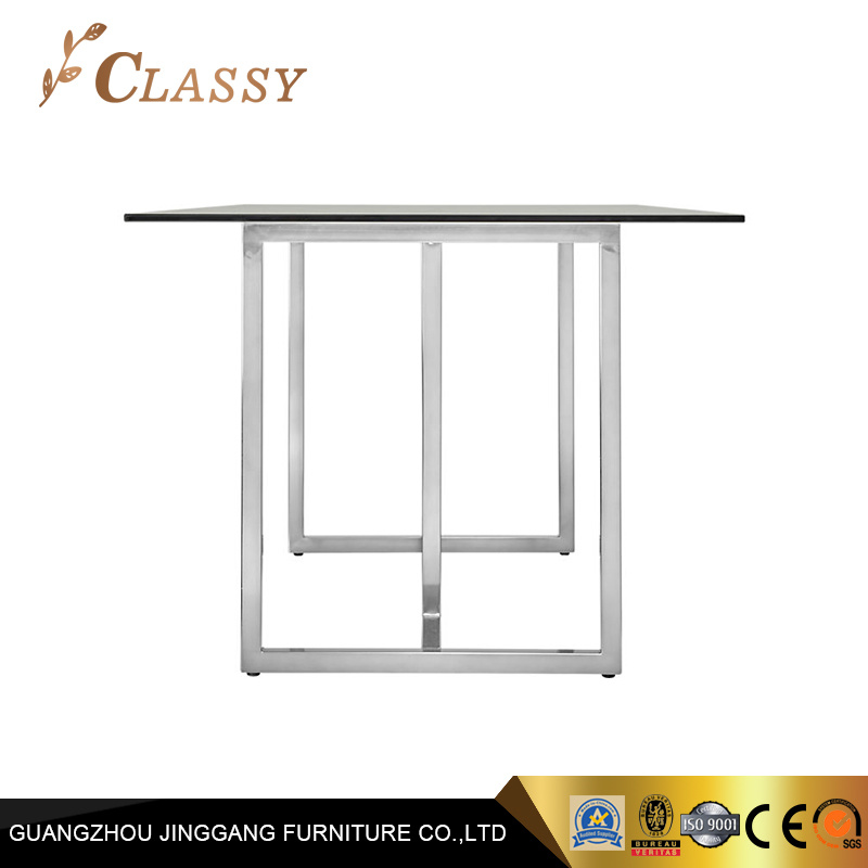 Rectangle Dining Table in Silver Stainless Steel Tempering Glass Top