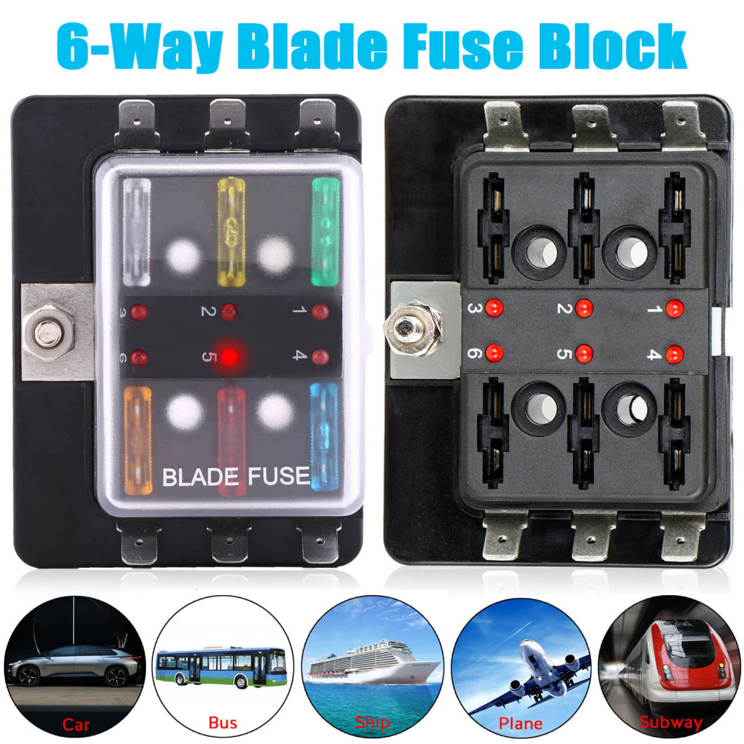 Fuse New Waterproof Holder Box LED Blade Indicator Atc 24V Car 12V 6-Way Block
