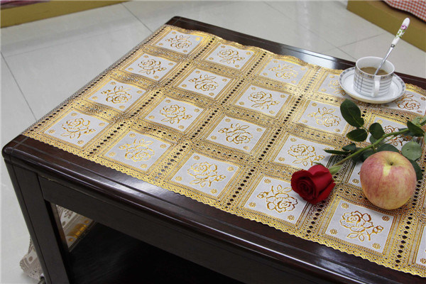 50cm Width PVC Golden Fine Long Lace Table Runner