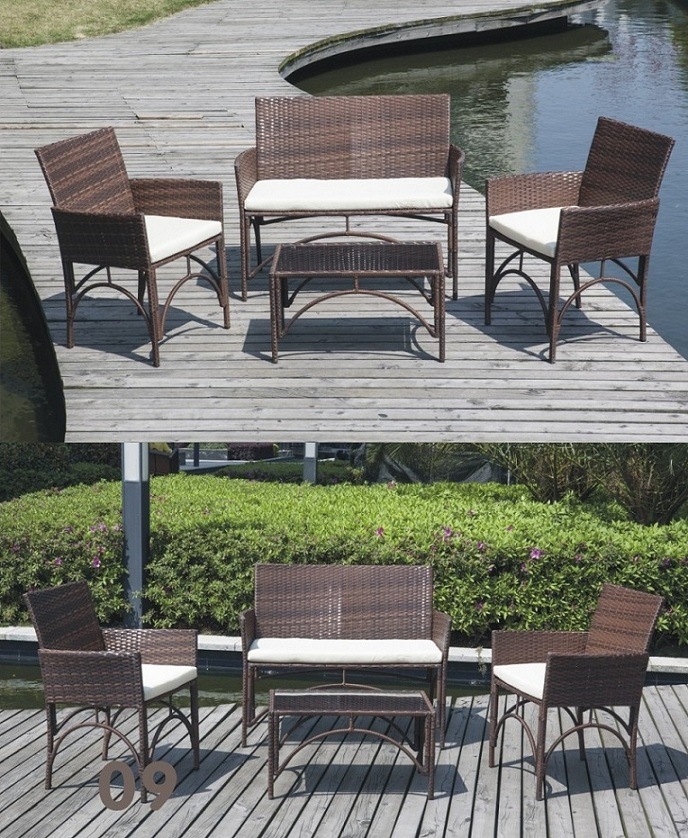 4PC Patio Furniture Set Cushioned Outdoor Wicker Rattan Garden Chair