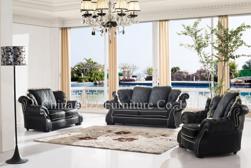 Luxury Classic Black and White Design Leather Sofa Couch
