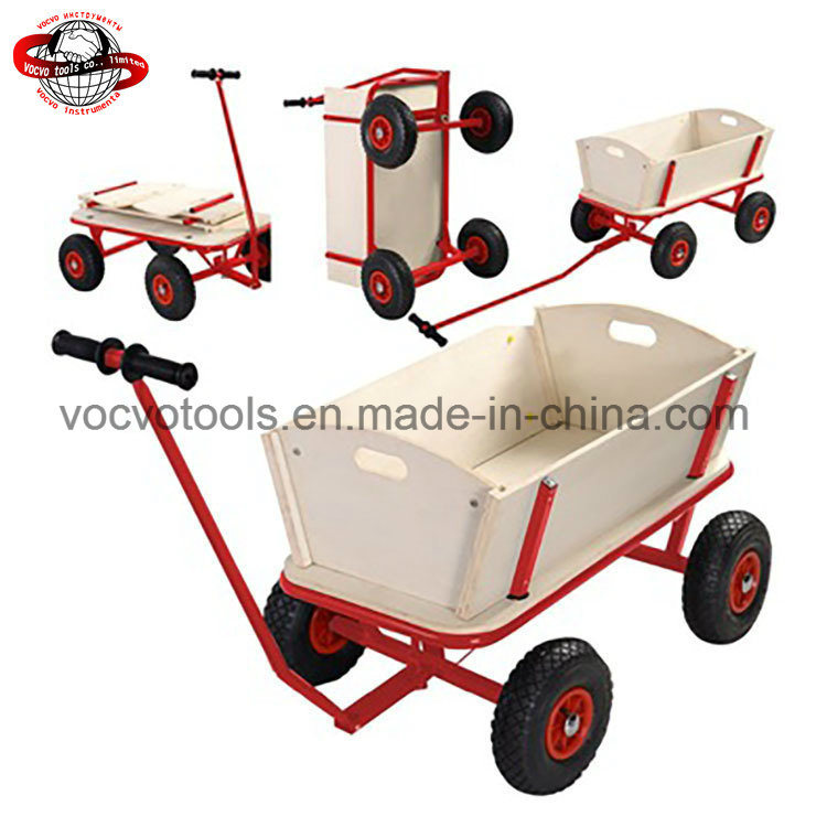Foldable 4 Wheel Wooden Wagon Beach Tool Garden Cart