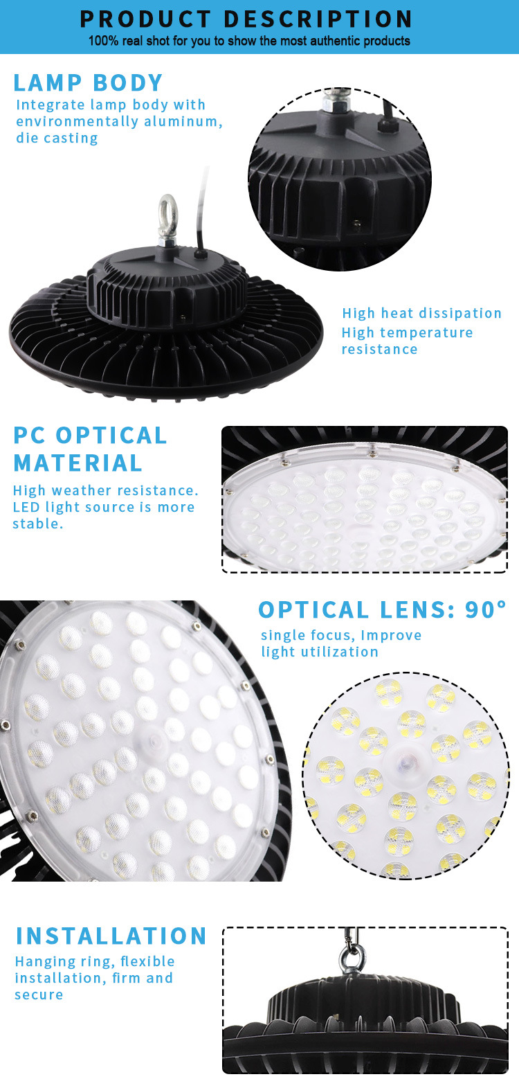 Factory Warehouse Lighting 3000K IP65 Cold White Round Waterproof Warehouse Industrial Mining Lamp UFO LED High Bay Light 200W