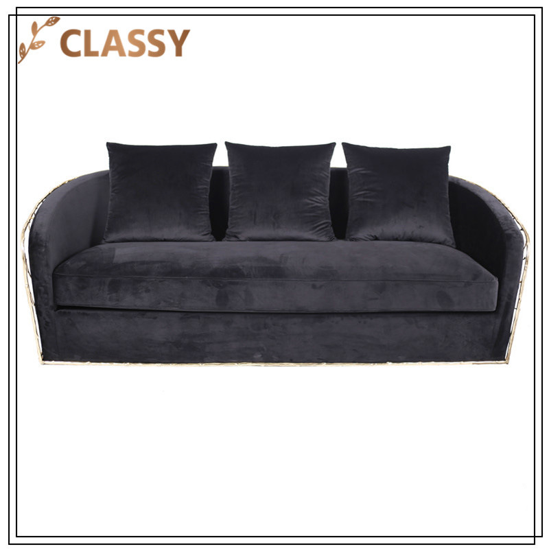 Black Flannel Top Veins Gold Stainless Steel Sofa