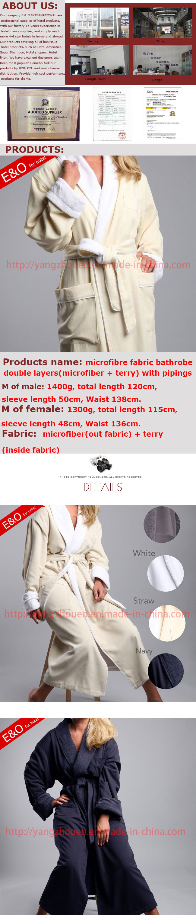 Double Layers Microfibre Hotel Bathrobe with Terry Inside