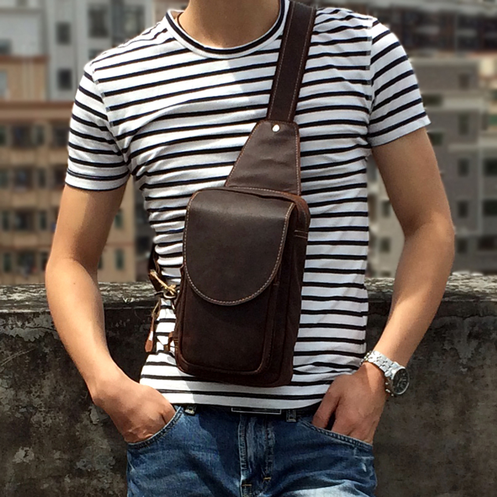 Crazy Horse Leather Chest Bag for Men Daily Sling Bag