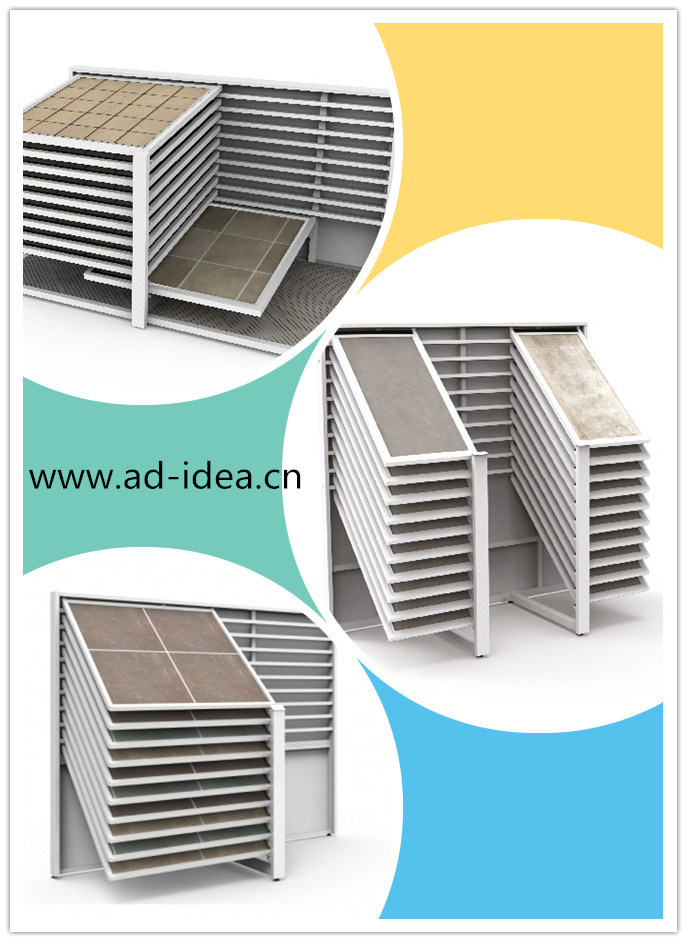 Knock Down MDF Metal Display Fixture Freestanding Stone Stand Artificial Square Floor Tile Display