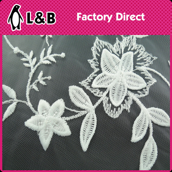 White 3D Embroidered Polyester Lace Fabric