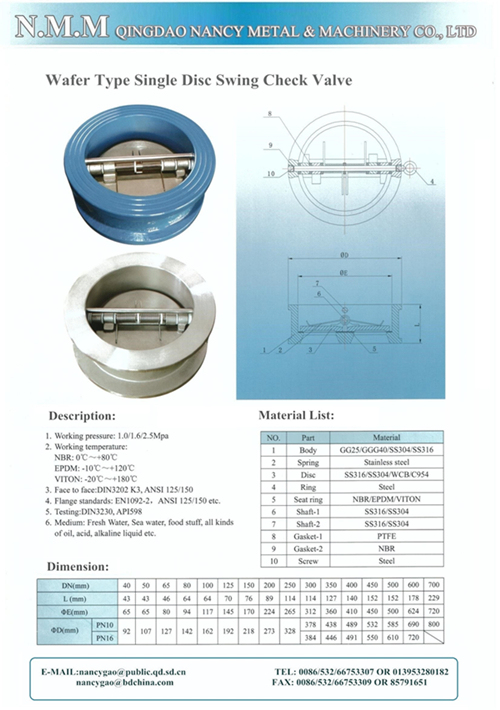 Cast Iron Wafer Type Double Disc Swing Check Valve