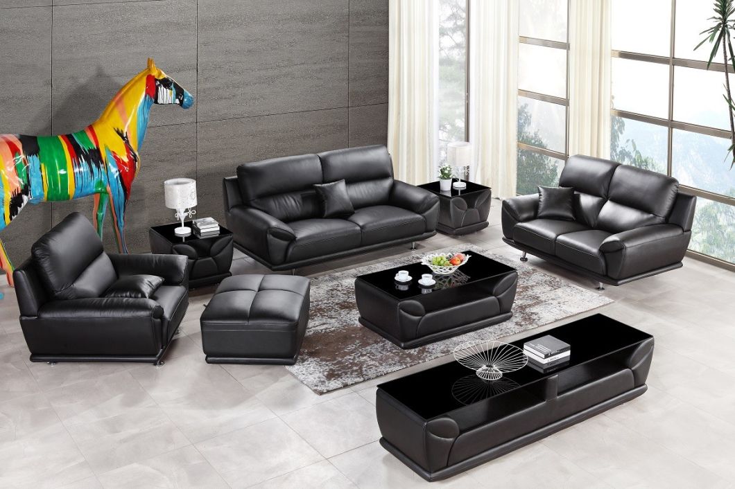 Modern Living Room Set Black Leather Chesterfield Sofa