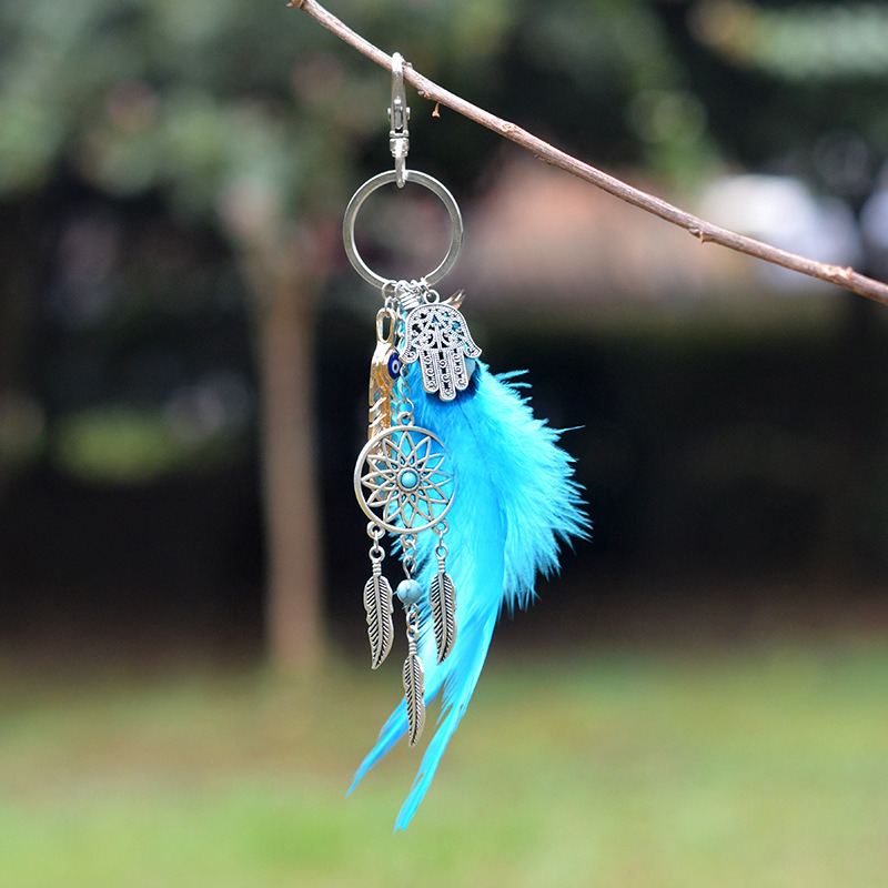 Boho Fashion Jewelry Custom Leaf Dreamcatcher Feather Metal Keychain