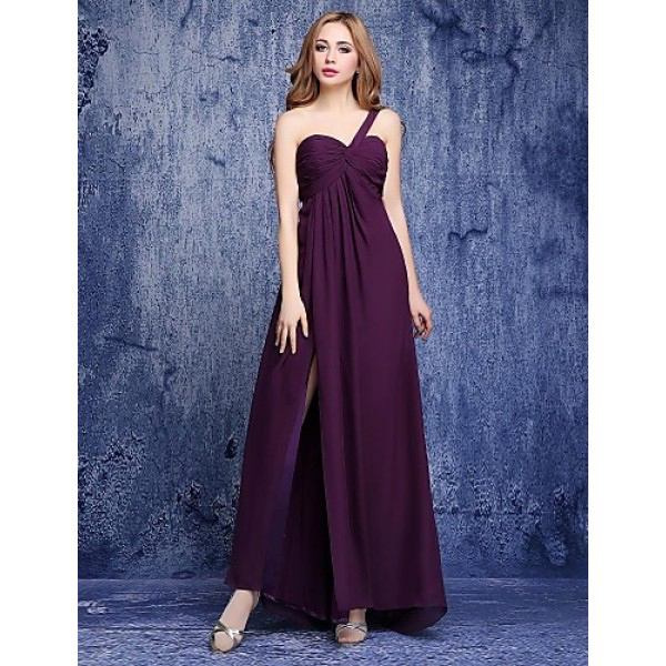 Floor-Length Chiffon One Shoulder Bridesmaid Dress with Side Draping