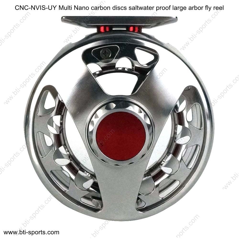 CNC Machine Cut Aluminum Multi Nano Carbon Discs Saltwater Proof Large Arbor Fly Reel 02A-CNC-Nvis-Uy