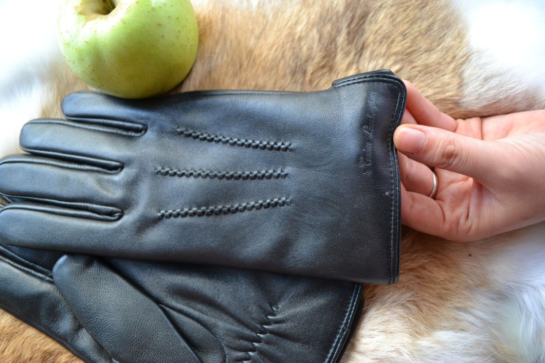 Men's Three-Stripe Embossed Trademark Leather Gloves