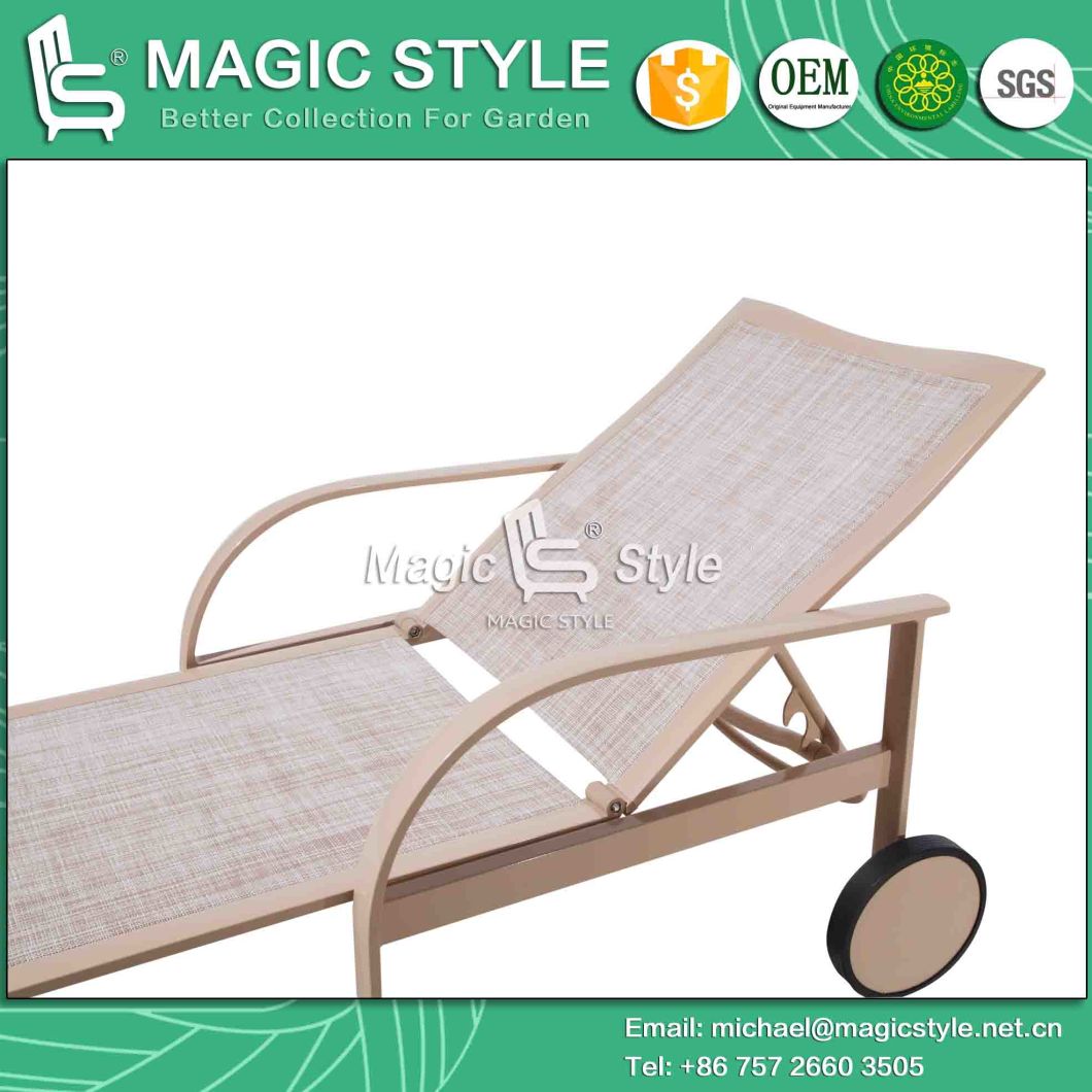 Outdoor Kd Sling Sun Lounge Garden Textile Lounge Deck Chaise Lounge Aluminum Sun Lounge