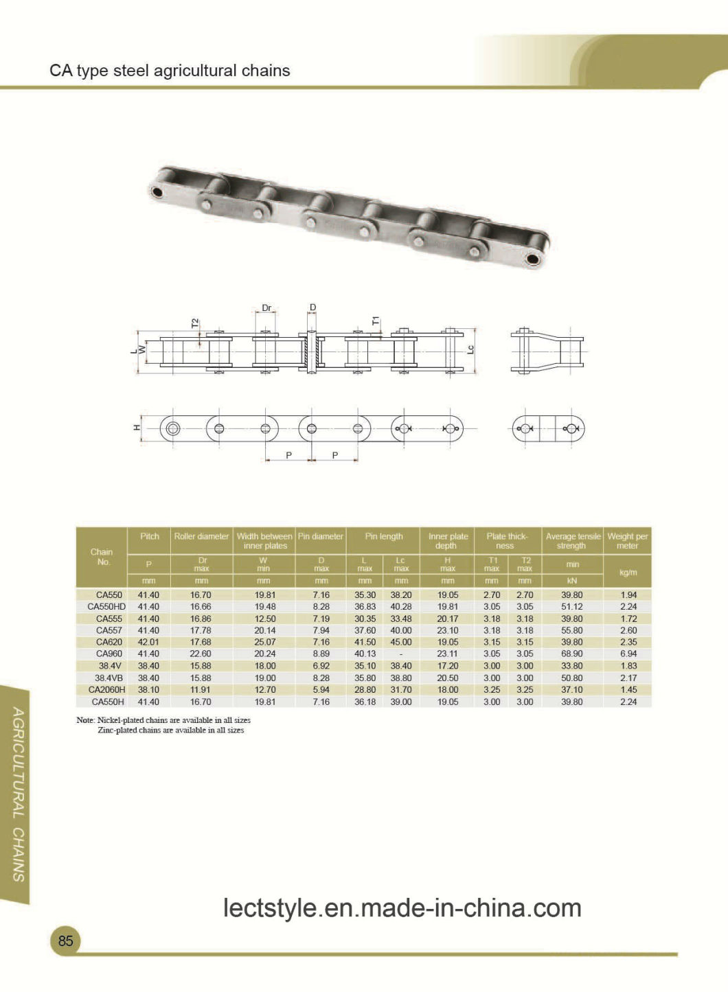 Ca557-A29 Agricultural Machinery Roller Chain with Ca557f2, Ca557f1, Ca557f4, Ca557f3, Ca5507f7