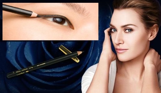 Wooden Cosmetic Pencil for Eyeliner with Black Plastic Cap