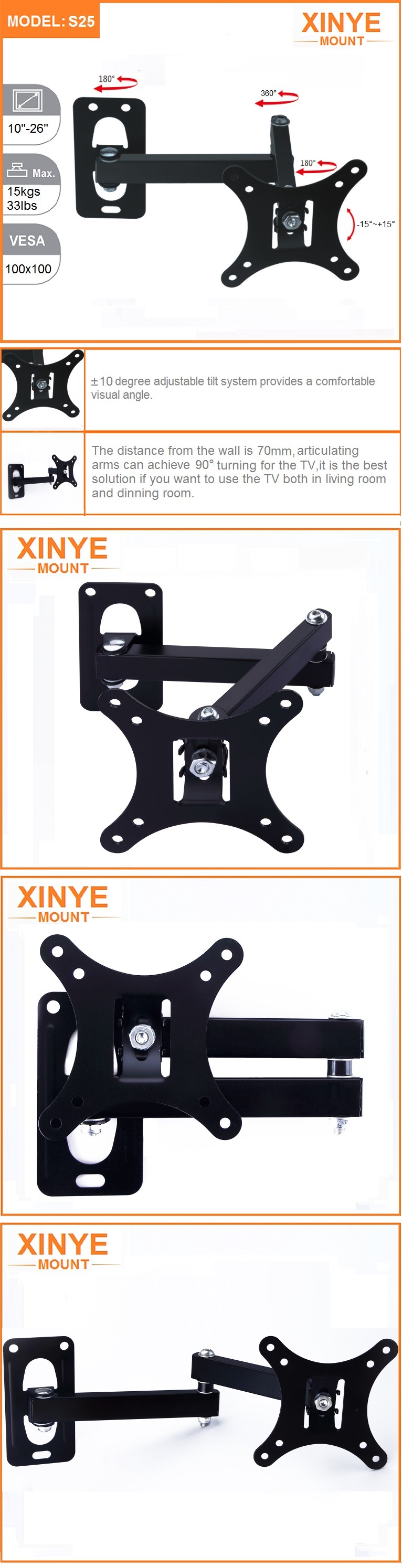 Good Quality New 180 Degrees Swivel TV Wall Mount