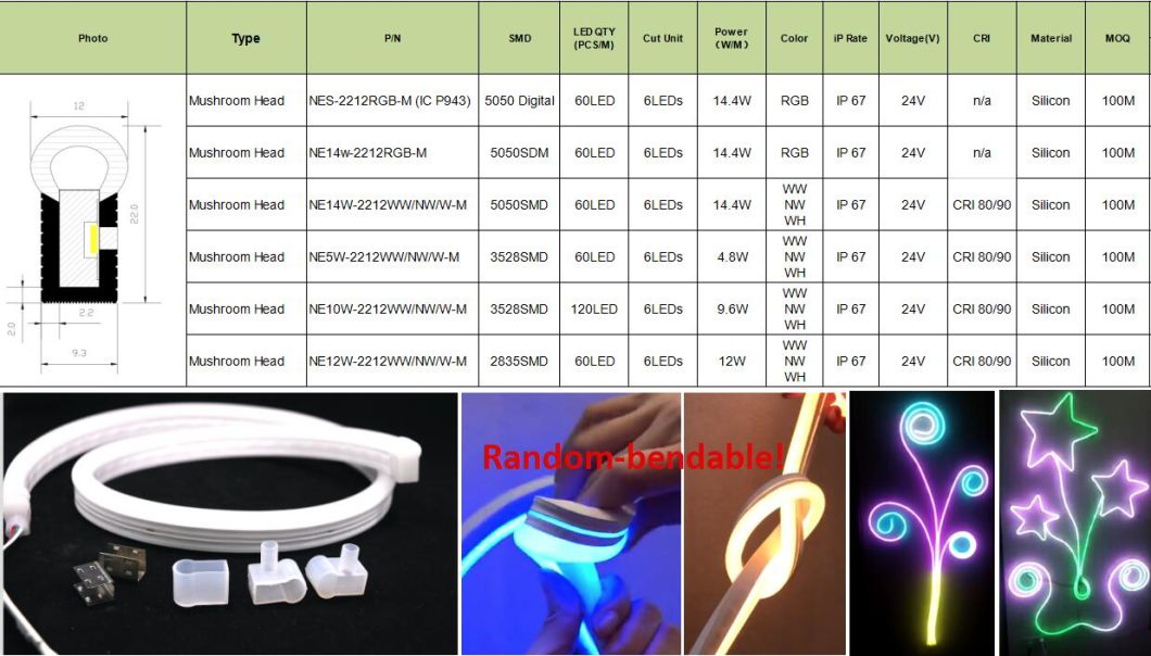 Ap302 RGB 5050 LED Strip/ Flexible Silicone LED Neon Flex Rope Lights Flexible LED Strip Light LED Rigid Strip Light for Outdoor Waterproof Decoration Lighting