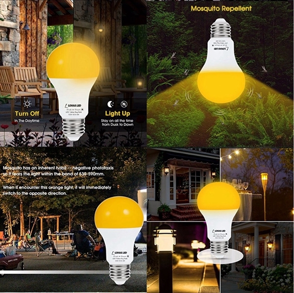 6W A19 500lm Yellow Bulb Light Sensor Auto on/off LED Lamp