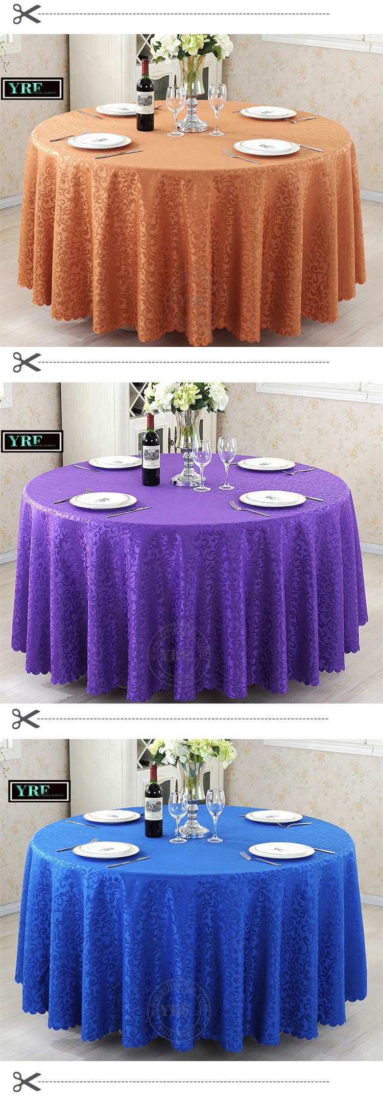 Cheap Fancy Circles Pattern Wedding Round Polyester Yellow Table Cloth