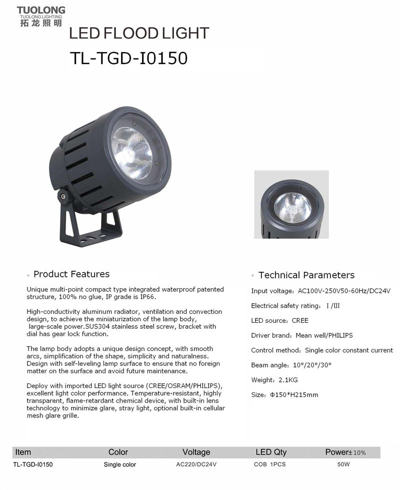 on Promotion 50W LED Flood Light with Concentrated LED Lens Narrow Beam Angle Long Lighting Project Outdoor Light