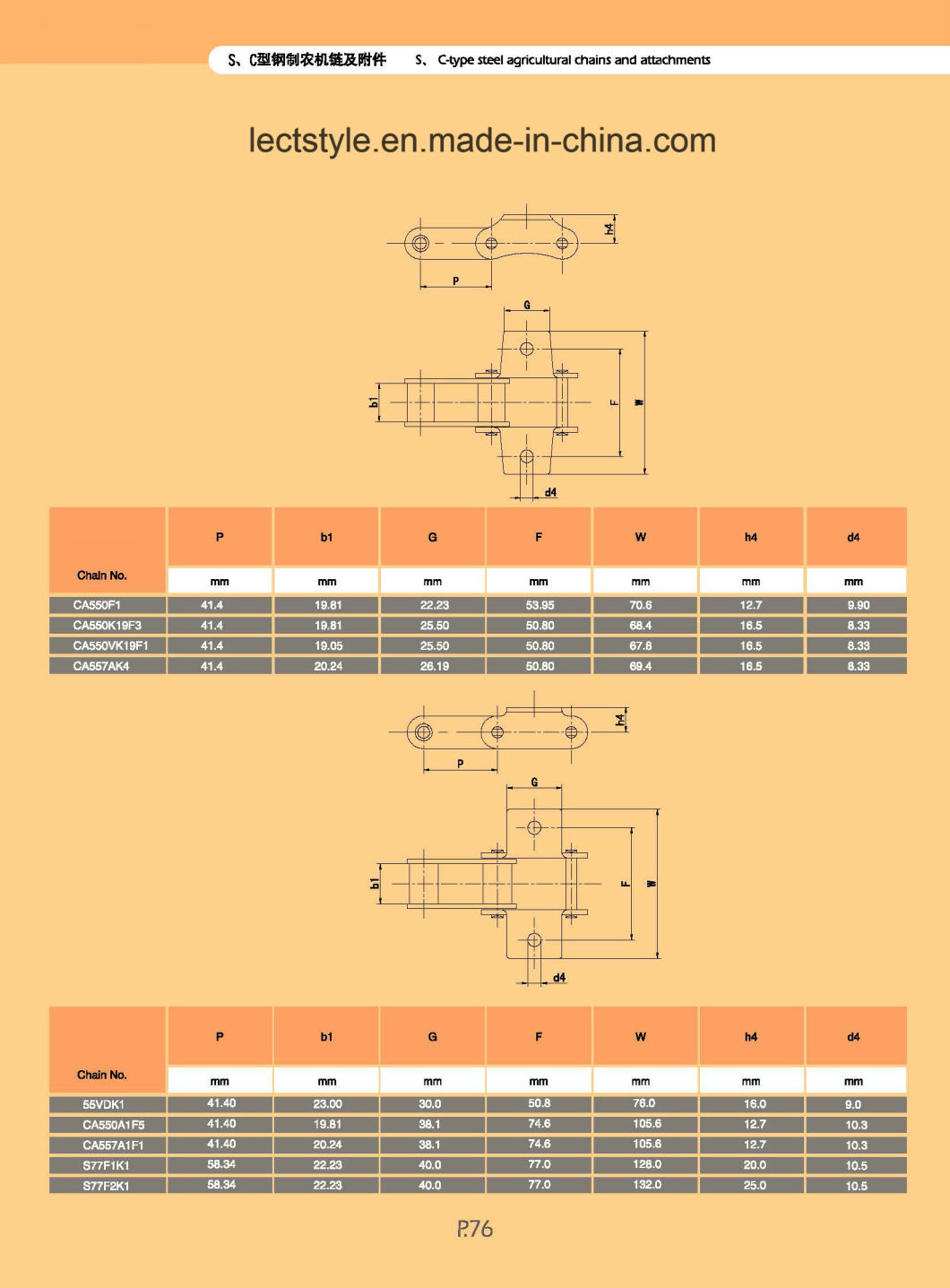 Ca557-A1f1 Agricultural Machinery Roller Chain with Ca557fk1, Ca557-A29, Ca557f2, Ca557f1, Ca557f4