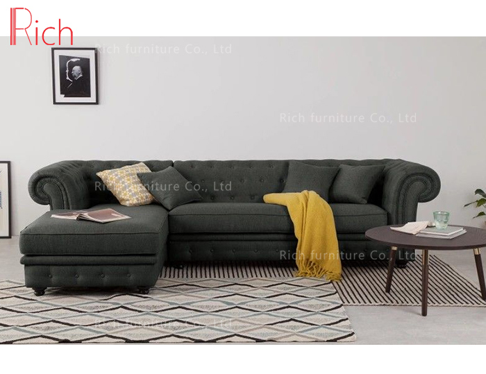 Modern Furniture 7 Seater Grey Fabric Italian Corner Sofa Set