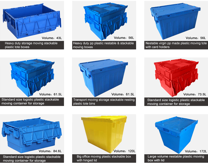 Heavy Duty 62L Stackable Plastic Storage Crates for Sale