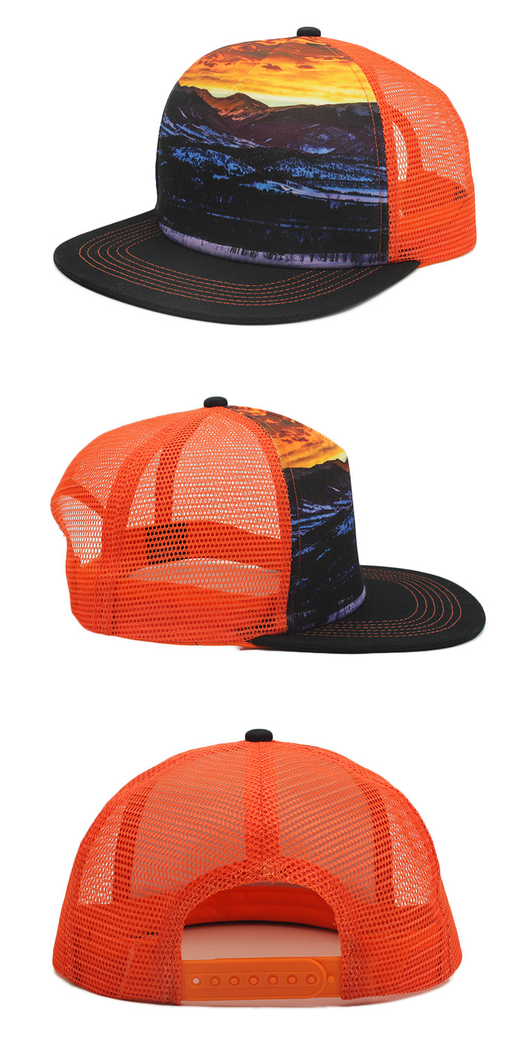 Sublimation Print Flat Bill Snapback Trucker Mesh Hat
