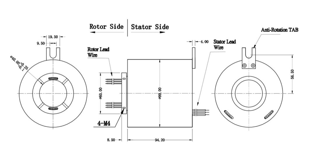 ISO/Ce/FCC/RoHS, Water Proof ID 40mm, Od99mm Through Hole Slip Ring