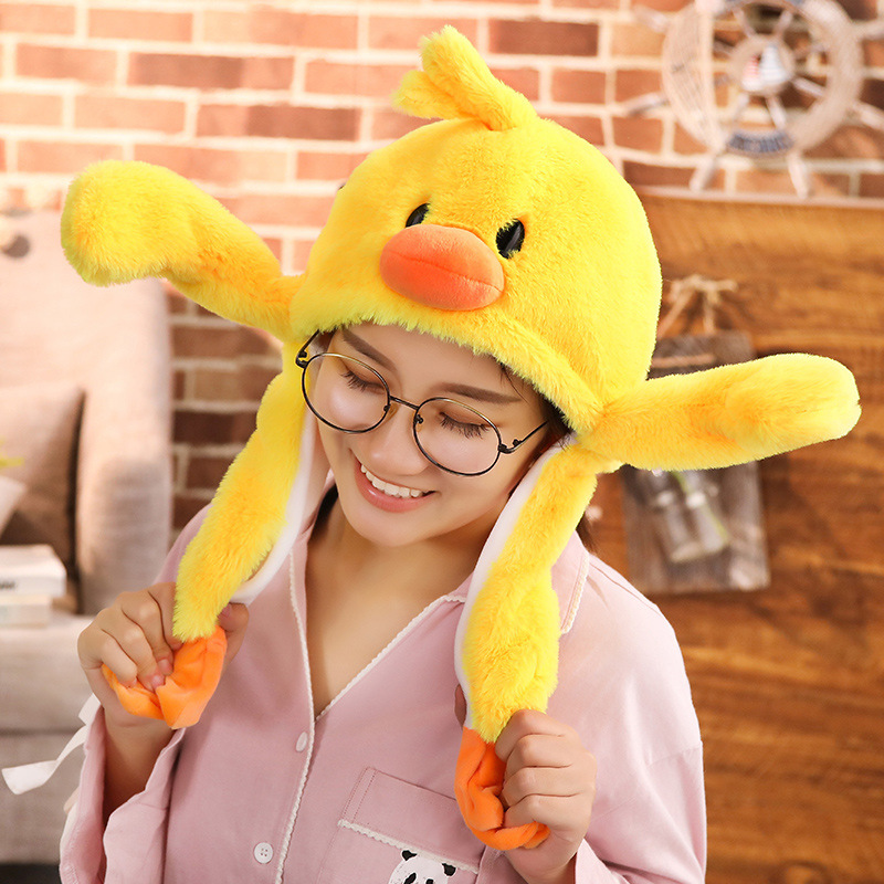 Cute Little Pink Duck Bunny Moving Ears The Ear Hat Photo Props Cosplay Plush Hat Christmas Halloween Birthday Party Dress up