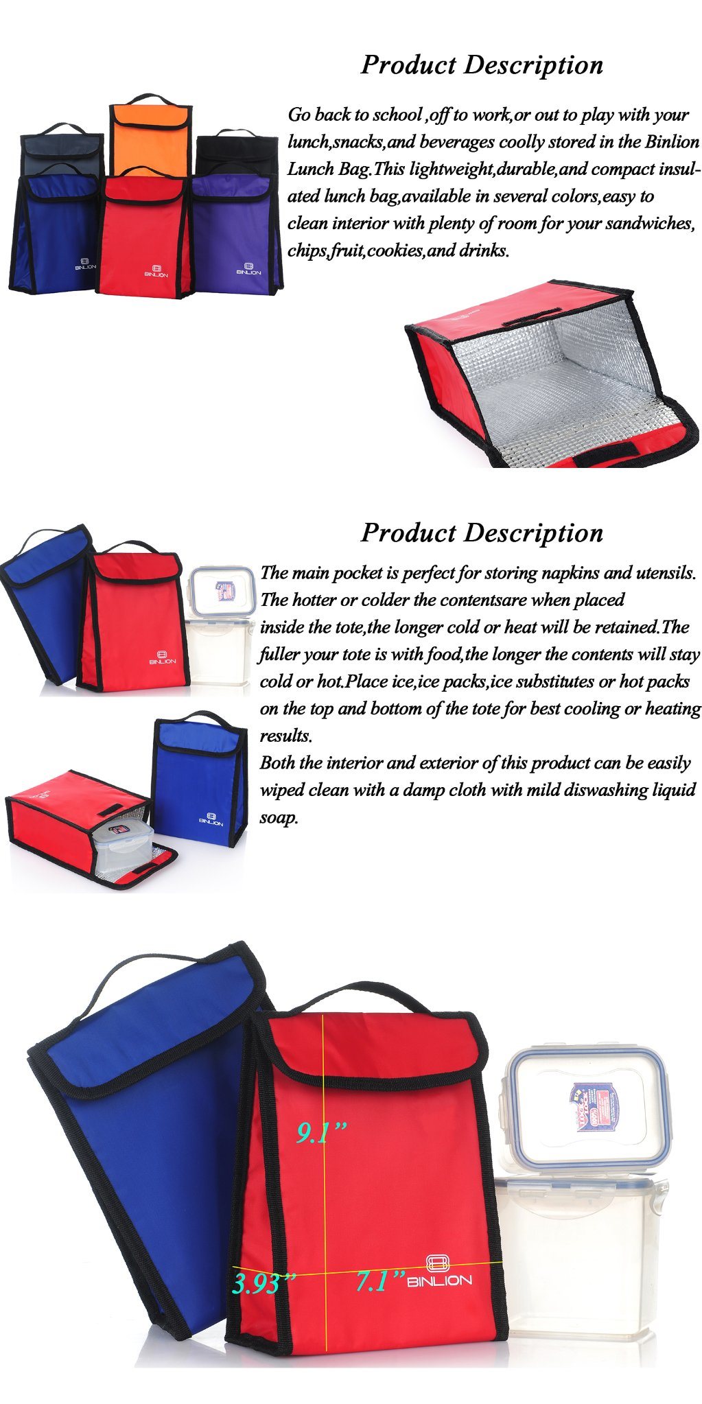 Colorful Velcro Lunch Pack/ Lunch Cooler/ Cooler Tote Bag