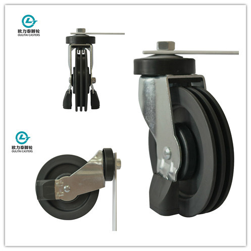 125mm PU Shopping Trolley Elevator Caster (three disc)