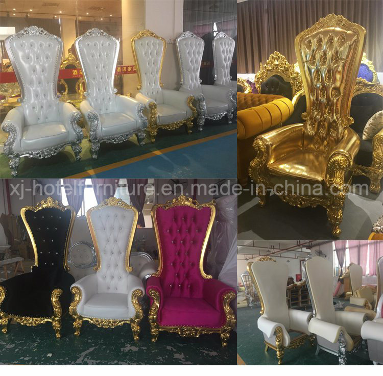 Hotel Furniture Wooden Luxury Carving French White Gold High Back Cheap Leather Queen King Throne Wedding Chairs