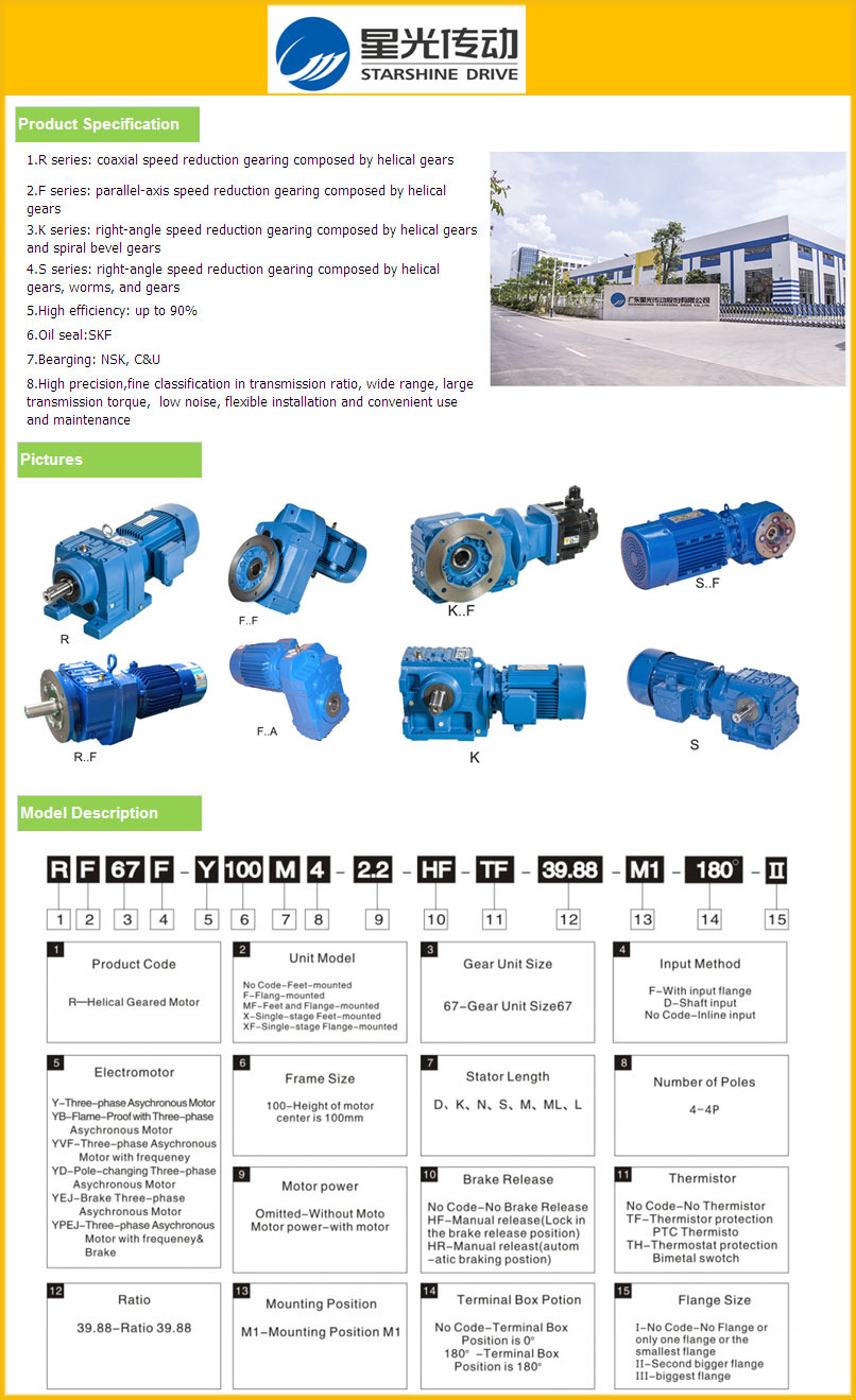 R Series Helical Coaxial Reduction Gear Drive Helical Geared Motor