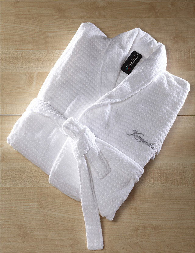 Customized White Shawl Collar Mens Velour Hotel Checkered Bathrobe