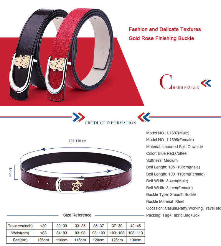 Fashion Accessories Lady Belt Genuine Red Leather Women's Buckle Belts