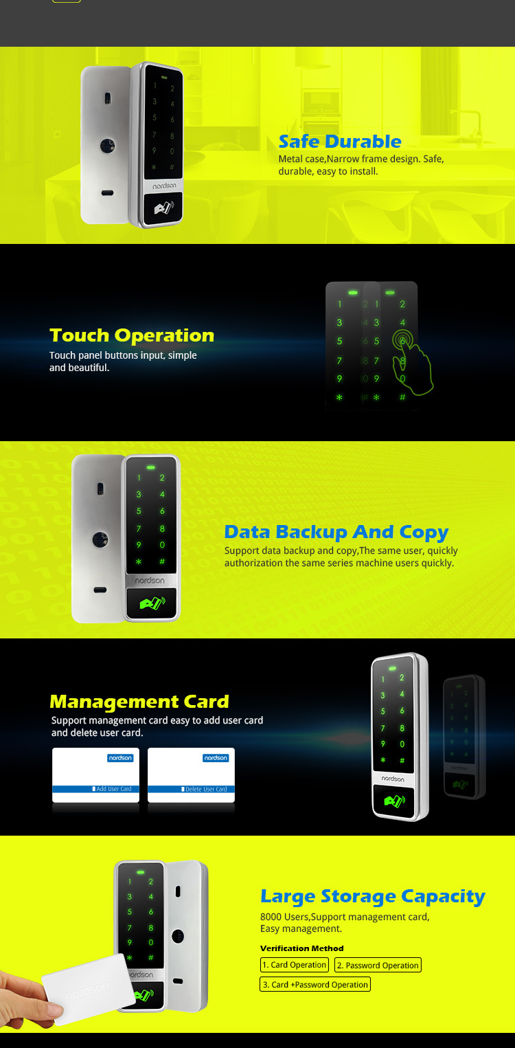 Metal Shell Touch Screen Weigand Output RFID Card Access Control System with Management Card