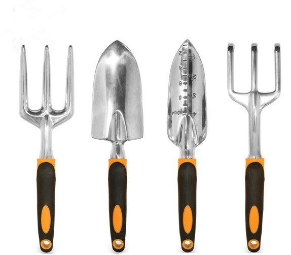 4PCS Ergonomic Garden Tools Set, Trowel, Cultivator, Trans-Planter, Fork