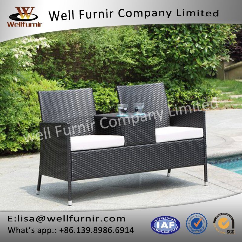Outdoor Rattan Patio Garden Leisure Loveseat Bench Chair with Table (WF-17019)