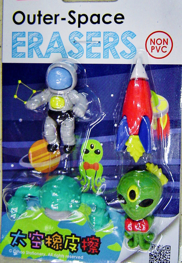 Novelty Pencil Rubber Eraser Hot Selling with Outer Space, Space Shuttle, and Astronauts Alien Rocket Designs Cute Designs Toy Eraser