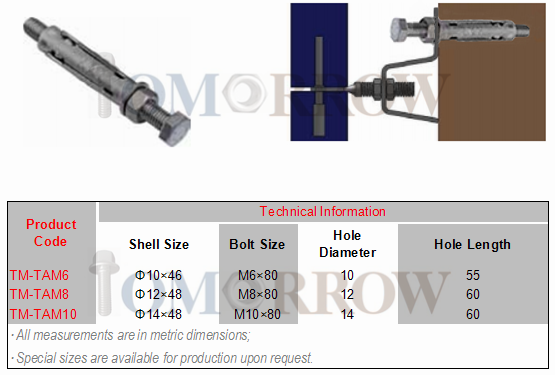 High Quality Stainless Steel 304/316 Wedge Anchor/ Through Bolt/ Expansion Bolt/ Anchor Bolt/ Tam Anchor/ Shell Bolt/ Sleeve Bolt/ Sleeve Anchor