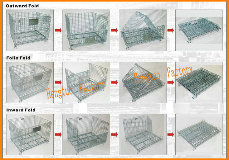 Folding Wire Mesh Storage Container for Warehouse Storage Using