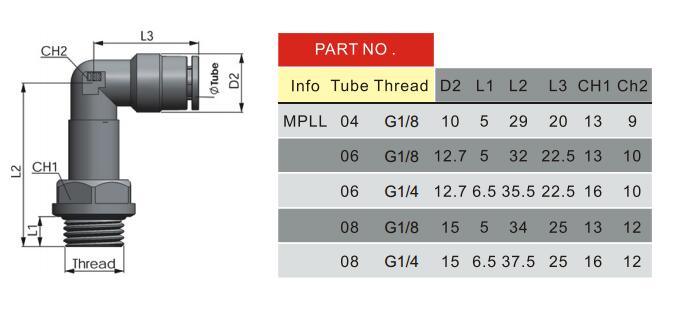 Pneumatic Brass Push in Fittings Metal Fitting